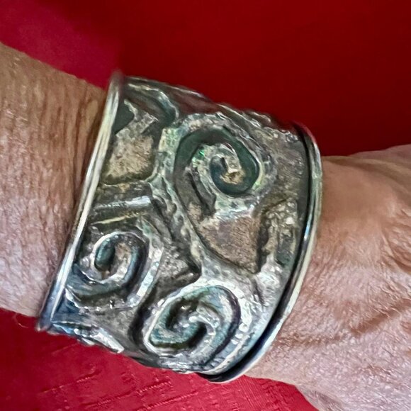 Silver cuff with Greek design, adjustable - Picture 2 of 5